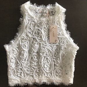 White lace ruffle tank